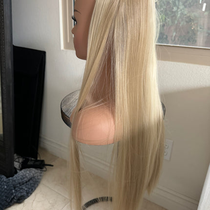 Till style ash blonde with highlights long straight hair extensions clip in