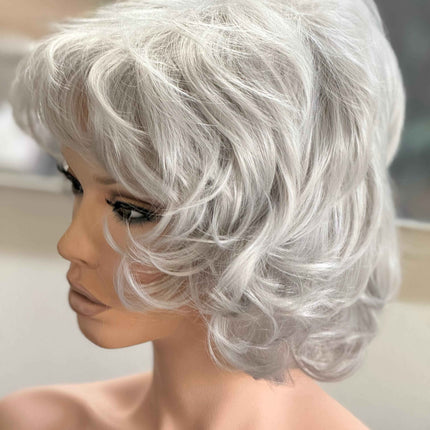 Tillstyle  silver white curly wig /short wig