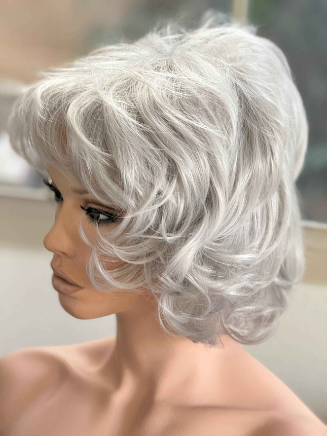 Tillstyle  silver white curly wig /short wig