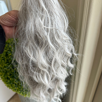 Tillstyle silver loose body wave clip in ponytail grey clip in pony tail