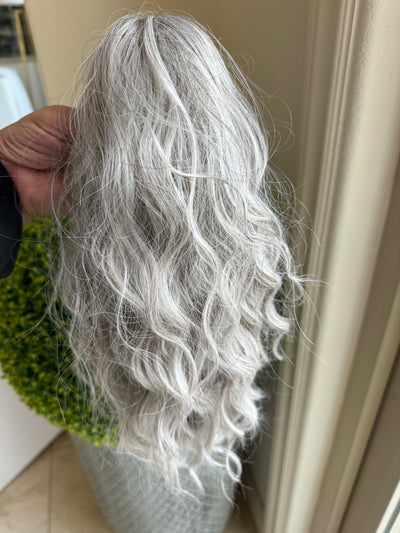 Tillstyle silver loose body wave clip in ponytail grey clip in pony tail