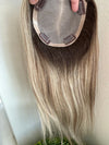 Till style  ombre brown clip in human hair toppers for women mono base