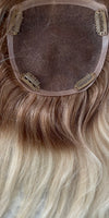 Tillstyle human hair topper clip in hair piece bleach blonde with brown roots mono base