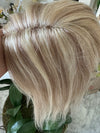 Tillstyle platinum blonde Human hair topper with mono base  ash brown highlighted