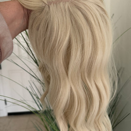 Till style light blonde hair toppers for women  with butterfly bangs loose body wave