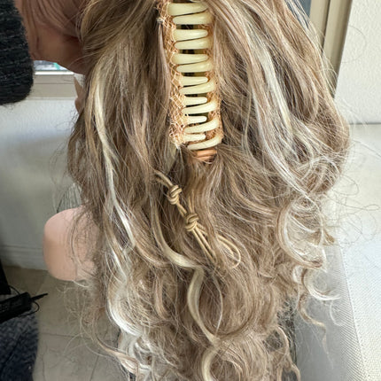 Tillstyle  ash blonde highlighted wavy clip in ponytail