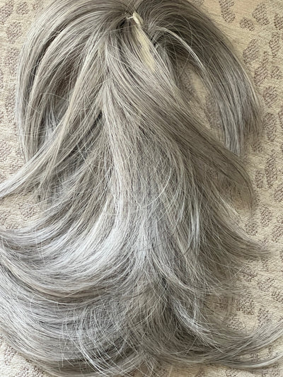 Tillstyle scrunchie hair bun claw clip straight hair extensions light bleach blonde grey