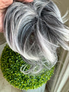 Tillstyle grey elastic hairbun scrunchie with bangs pony tail extension grey with white ends