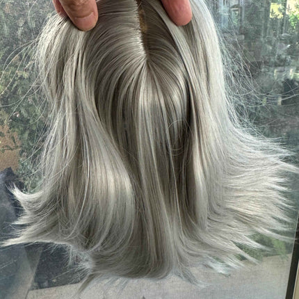 Tillstyle silver grey hair topper bob hair /short hair