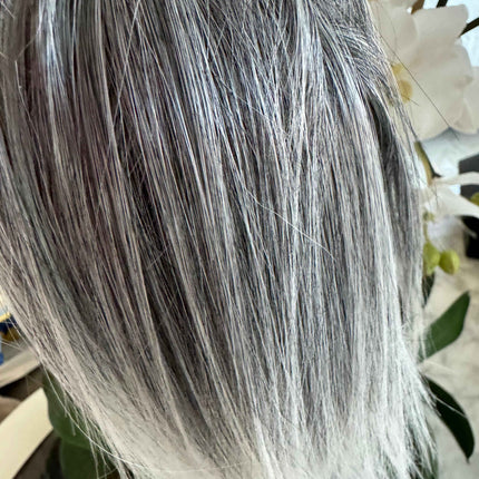 Tillstyle silver grey salt and pepper clip in ponytail straight