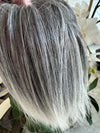 Tillstyle silver grey salt and pepper clip in ponytail straight
