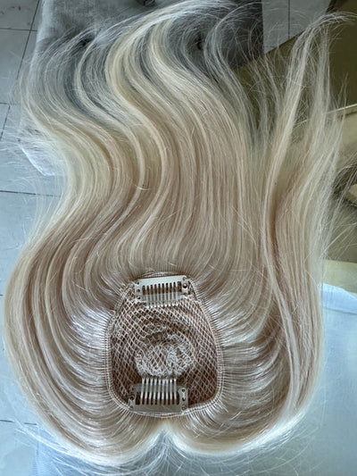 Tillstyle top hair piece remy hair white blonde ice blonde clip in hair toppers for thinning crown