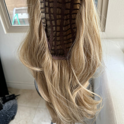 Tillstyle long wavy tied in half wig ash blonde with platinum blonde water wave breathable base