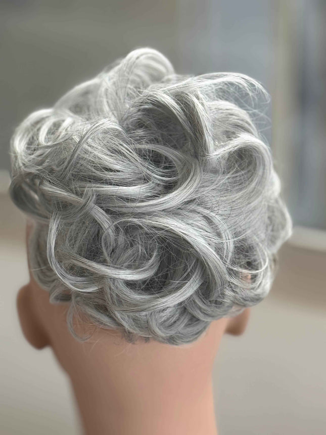 Tillstyle white silver hair bun curly