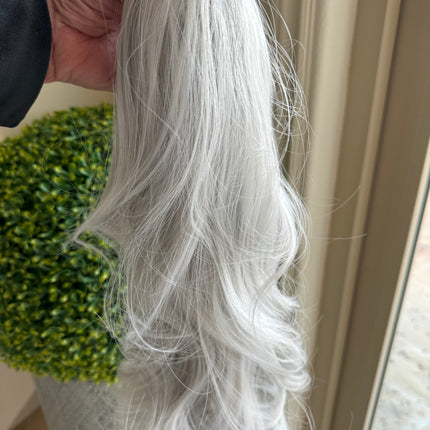 Tillstyle  white silver loose body wave clip in ponytail clip in pony tail