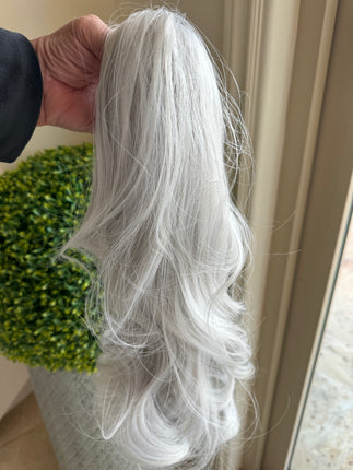 Tillstyle  white silver loose body wave clip in ponytail clip in pony tail