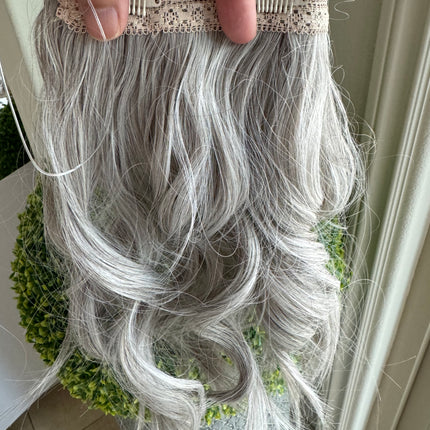 Till style silver white  grey loose body wave invisible wire hair extensions