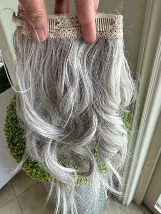 Till style silver white  grey loose body wave invisible wire hair extensions