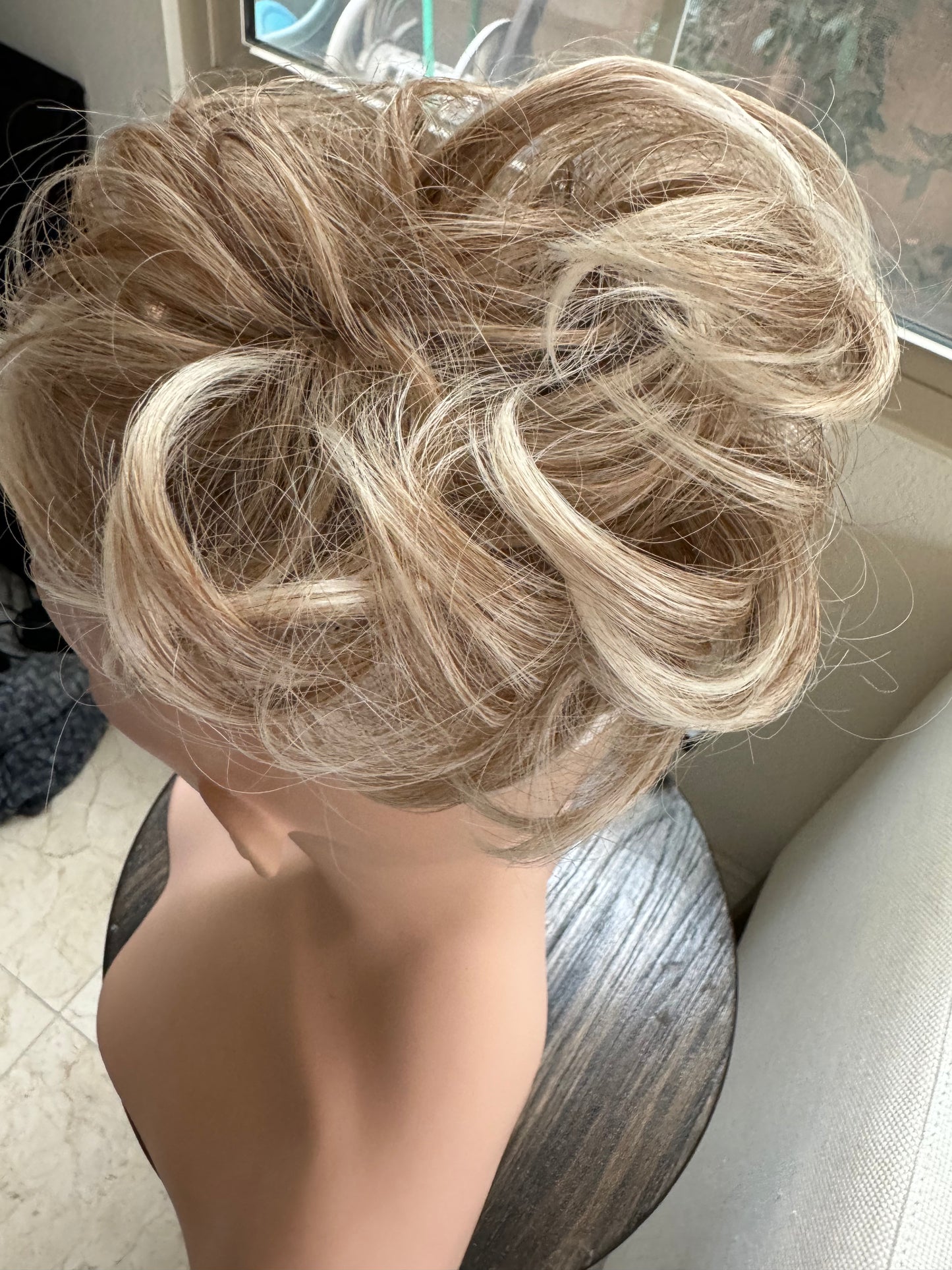 Tillstyle  white brown ash messy hair bun curly hair bun pieces creamy ends