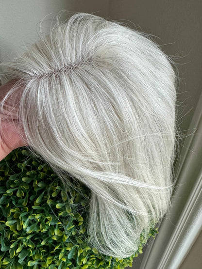 Tillstyle white human hair topper/real part/breathable base/no bangs