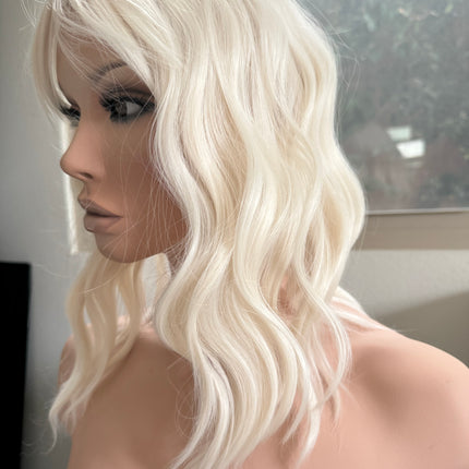 Till style white blonde hair toppers for women  with butterfly bangs loose body wave