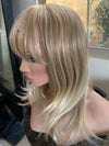 Tillstyle bleach blonde with ombre highlights wig with bangs layered synthetic wig