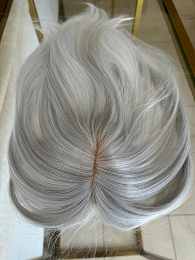 Tillstyle white grey highlighted hair toppers for women real part /clip in hair topper