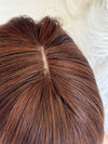 Synthetic hair toppers for women with bangs dark brown with orange highlights