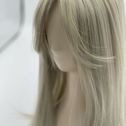 Till style blonde grey hair toppers for women  with butterfly bangs