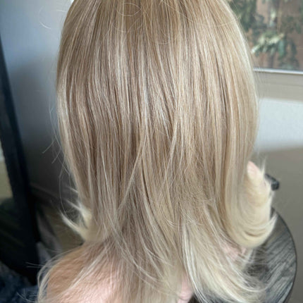 Tillstyle bleach blonde with ombre highlights wig with bangs layered synthetic wig