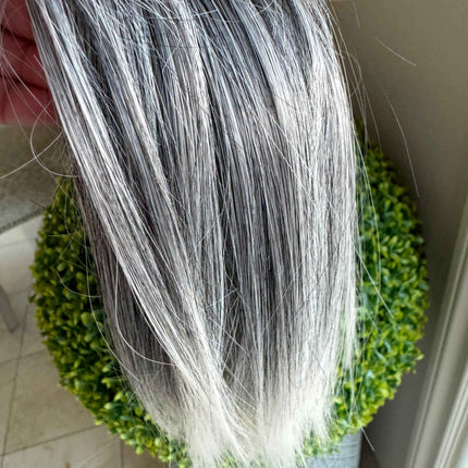 Tillstyle silver grey salt and pepper clip in ponytail straight