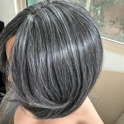 Till style dark grey salt and pepper  hair toppers for women / layered /bangs