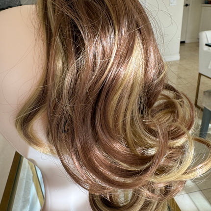 Tillstyle light  brown with ombre clip in ponytail extension wavy