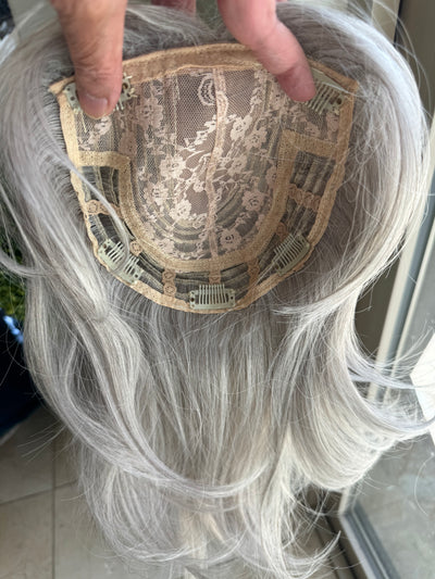 Till style white silver hair toppers for women / bangs
