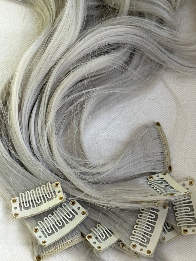 Tillstyle white silver grey curly wavy thin clip in hair extensions thinning hair or thin hightlights