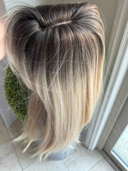 Tillstyle  blonde with ombre-brown roots hair toppers with bangs