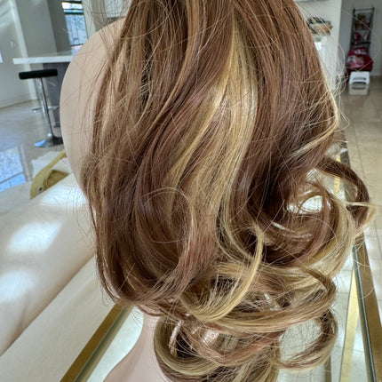 Tillstyle light  brown with ombre clip in ponytail extension wavy