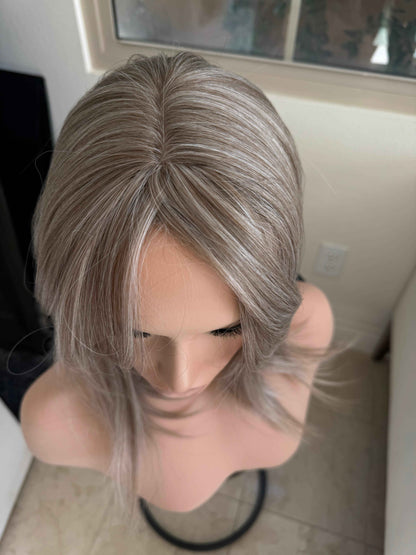 Till style grey ash brown highlighted grey hair toppers for women / bangs