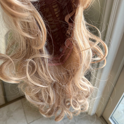 Tillstyle long  body wave wig blonde with highlights wig with bangs layered synthetic wig 22 inches