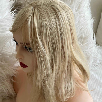 Synthetic hair toppers with bangs bleach blonde clip in hair topper closure