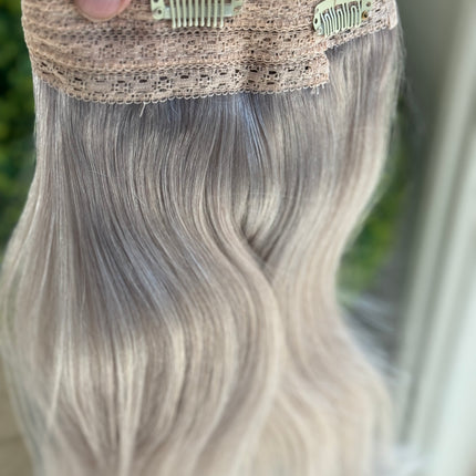 Tillstyle silver grey remy hair halo hair extensions clip in hair extensions for women