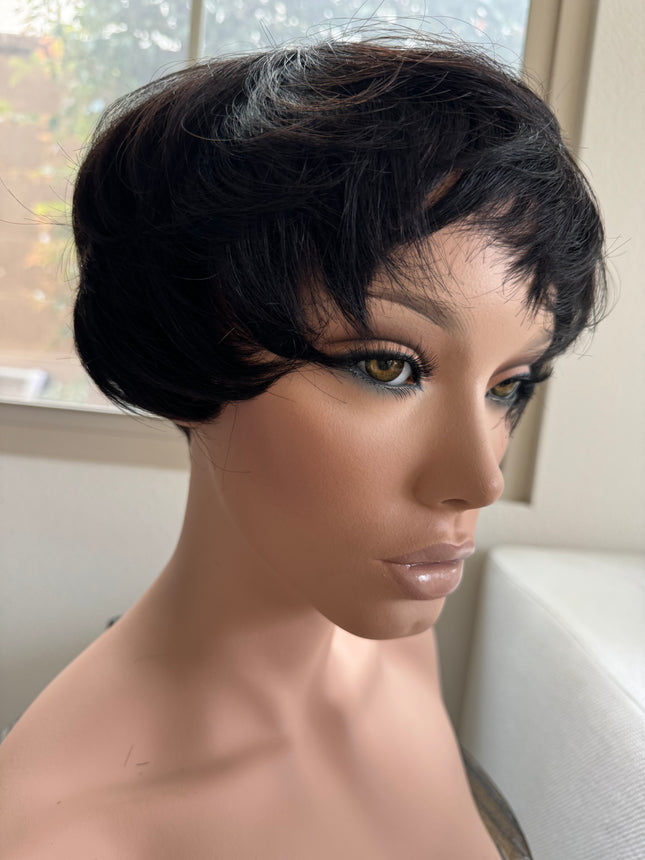 Black Short layered pixie wigs for women human hair glueless