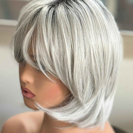 Tillstyle silver with dark roots wig with bangs