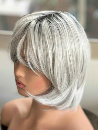 Tillstyle silver with dark roots wig with bangs