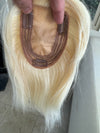 Till style remy human Hair Toppers with bangs light  blonde