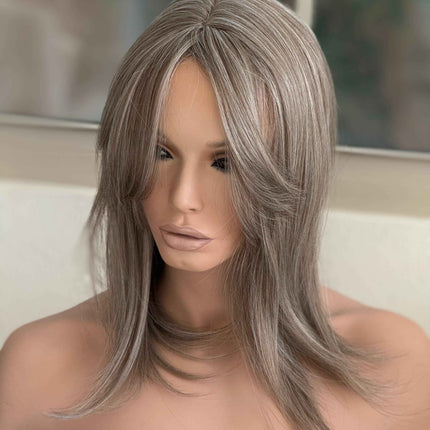 Till style grey ash brown highlighted grey hair toppers for women / bangs