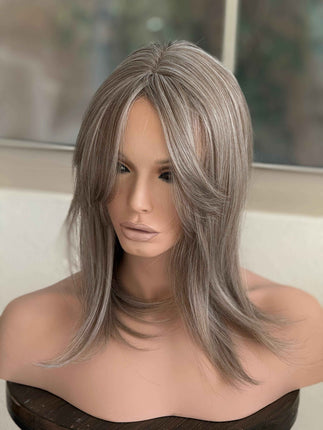 Till style grey ash brown highlighted grey hair toppers for women / bangs