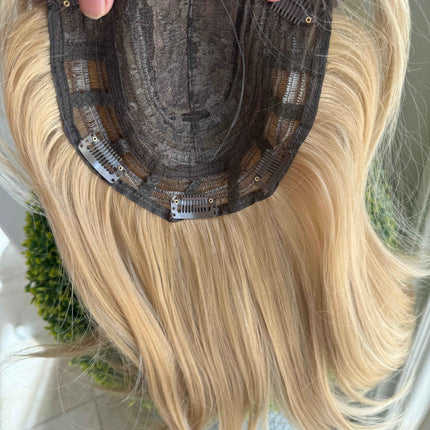 Tillstyle  blonde with brown roots hair toppers with butterfly bangs