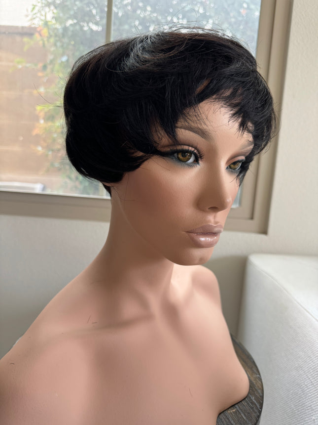 Black Short layered pixie wigs for women human hair glueless