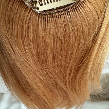 Tillstyle top hair piece 100%human hair caramel brown clip in hair toppers for thinning crown/ widening part